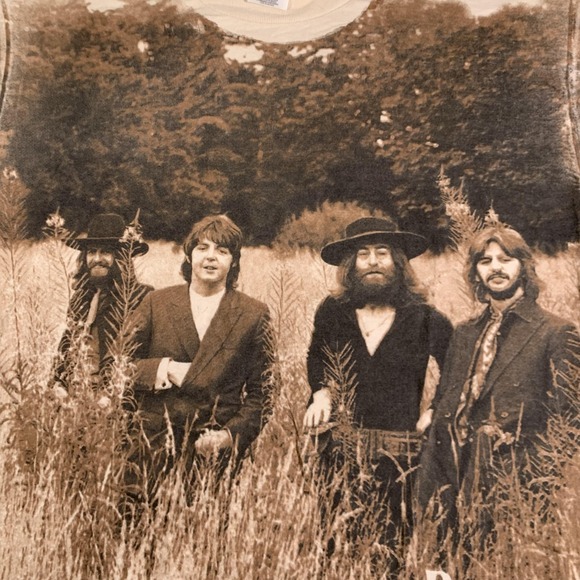 Vintage The Beatles Shirt Mens XL Sepia Allover Graphic Band Cotton Rock 1998 - Picture 3 of 10